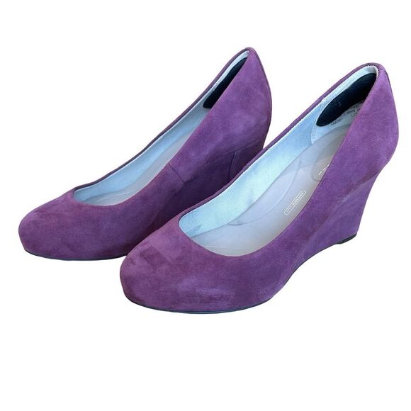 EUC Rockport Walkabilty Adiprene Women's Suede Wedge Heel Plum-Purple Size 6.5 - Picture 1 of 16